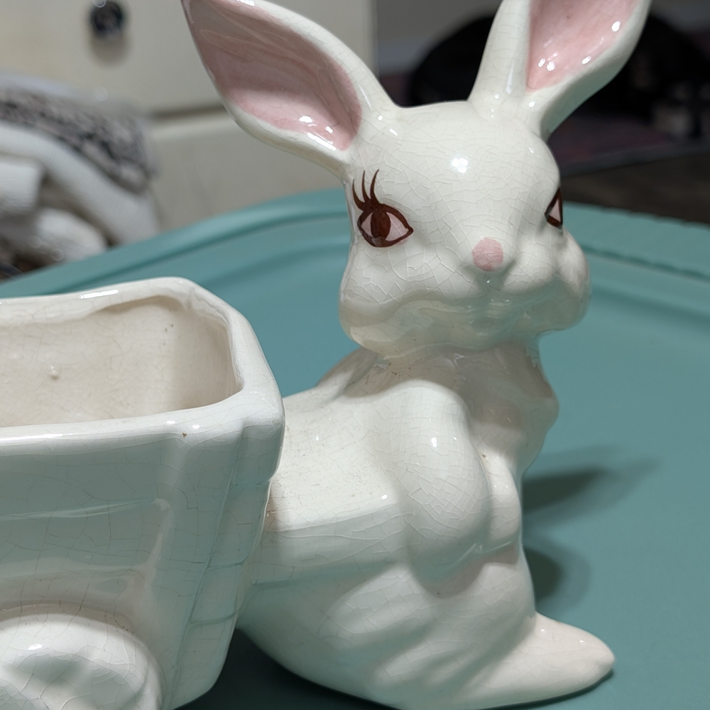 Ceramic Bunny Planter with Pink Ears